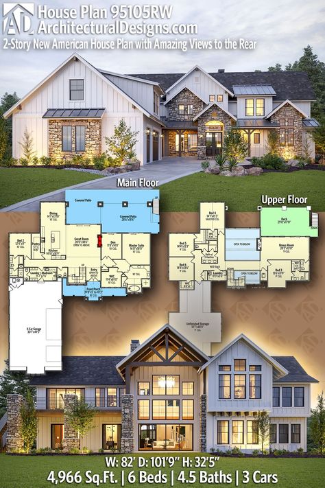 Large House Plans, House Plans 2 Story, 6 Bedroom House Plans, American House Plans, Ranch Remodel, American Houses, Casas The Sims 4, Sims House Plans, American House