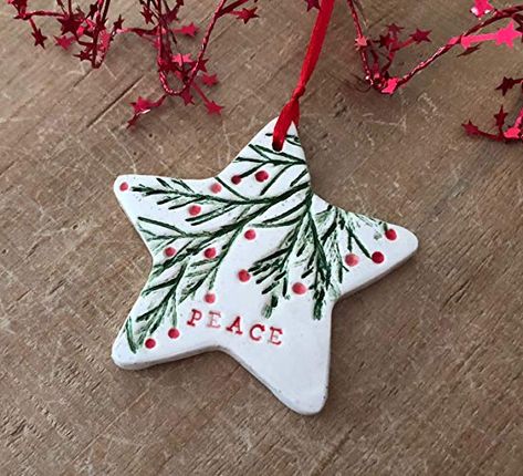 Flood Cookies, Star Ceramic, Decoration Nature, Peace Christmas, Ceramic Star, Clay Christmas Decorations, Ornament Ceramic, Ceramic Christmas Decorations, Christmas Clay