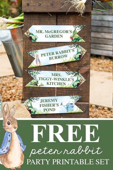 Can you believe this Peter Rabbit Party invitations, decorations, Peter Rabbit banner and more are all FREE! Click through for your FREE Peter Rabbit Party instant download, edit and print! #peterrabbitparty #peterrabbit #freeprintables Peter Rabbit Printables, Peter Rabbit Theme Party, Kids Banner, Peter Rabbit Birthday, Peter Rabbit Party, Peter Rabbit And Friends, Rabbit Garden, Super Party, Rabbit Baby