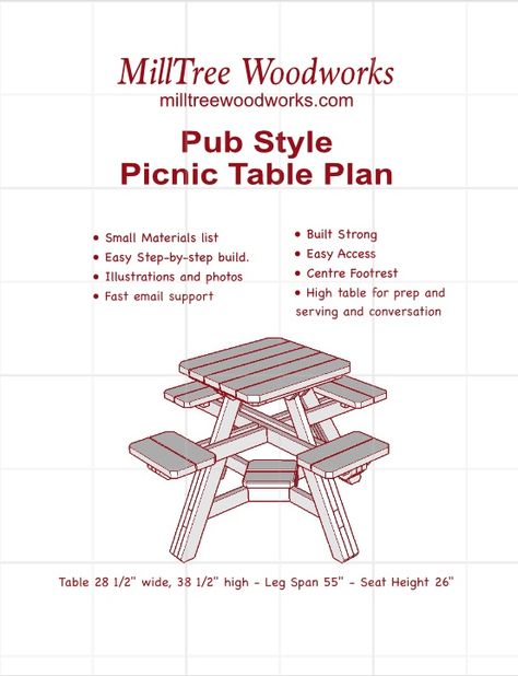 Give your family backyard dining comfort with this Bistro Picnic Table Pub Height Picnic Table, Diy Pub Table Ideas, Pinic Table, Kids Picnic Table Plans, Folding Picnic Table Plans, Picnic Table Woodworking Plans, Pub Style Table, Painted Picnic Tables, Outdoor Pub Table