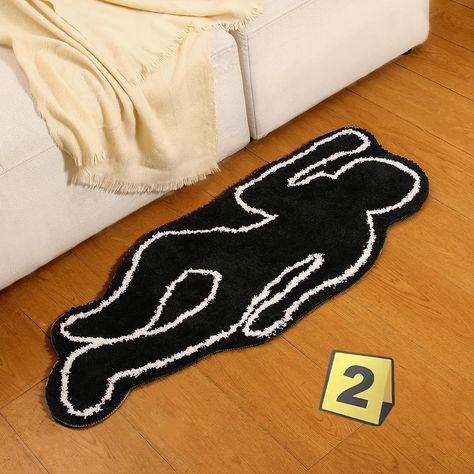 PRICES MAY VARY. FUNKY BATHROOM RUG DECOR: Large size: 19.7x47.3inch(50x120cm). Elevate your bathroom with our cool Black Humanoid design bath mat. Its unique design adds a playful element to your space and is sure to make you smile every time you step on it. SOFT AND FLUFFY: Experience comfort and cuteness combined with our cute bathroom rug. Crafted with plush materials, it provides a soft and cozy feel underfoot while adding an adorable touch to your bathroom. Non-slip TPR Backing: Featuring Bathroom Rug Decor, Black Rug Bedroom, Dorm Necessities, Funky Bathroom, Skull Rug, Cute Bath Mats, Graphic Rug, Funky Rugs, Bathroom Bath Mats