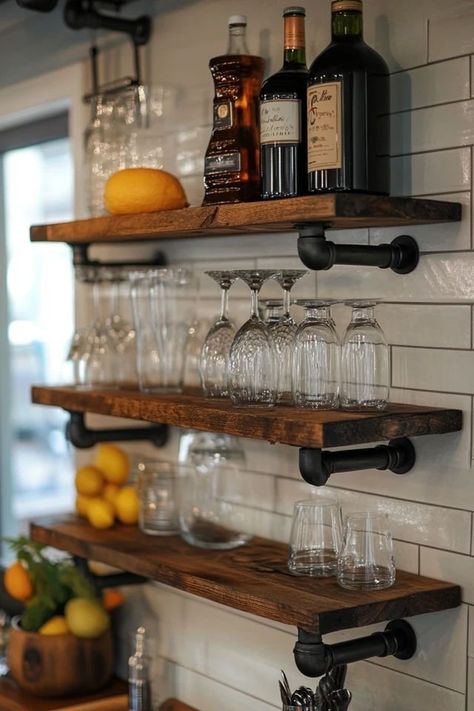 "Add a modern, industrial edge to your space with DIY Industrial Pipe Shelves! 🛠️🧰 Perfect for combining style and functionality in any room. 🌟✨ #IndustrialShelves #DIYProjects #ModernDecor" Pipe Shelves Kitchen, Kitchen Ideas Wall, Mike Craft, Industrial Style Interior, Industrial Pipe Shelves, Shelves Kitchen, Pipe Shelves, Industrial Shelving, Industrial Pipe