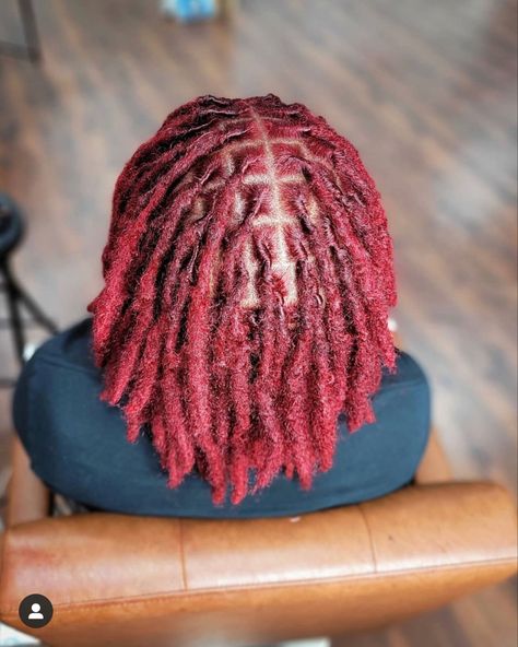 Maroon Dreadlocks Black Women, Dyed Dreads Women, Red Locs Black Women Dark Skin, Red Short Locs, Burgundy Dreads Black Women, Burgandy Locs On Black Women, Fall Color Locs Black Women, Red Locs Men, Red Starter Locs