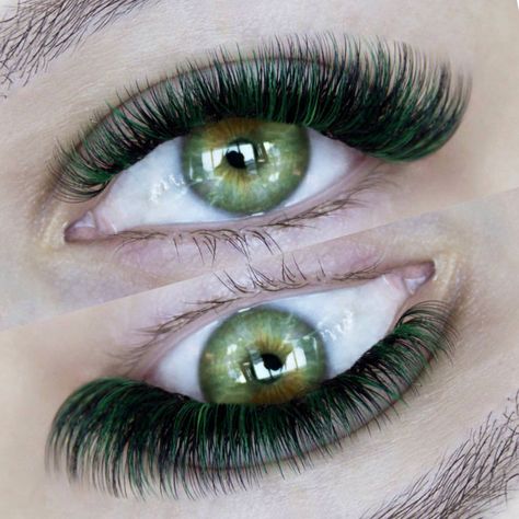 Green Lashes Extensions, Green Eyelash Extensions, Green Lash Extensions, Green Eyelashes, Applying Lashes, Colored Lashes, Eyelash Extensions Styles, Lash Extensions Styles, Perfect Eyelashes