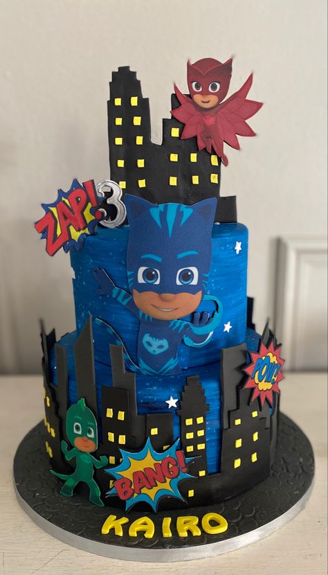 Pj Mask Cake Ideas, Pj Mask Birthday Cake, Pj Masks Birthday Party Ideas, Pj Mask Cake, Pj Masks Birthday Cake, 4th Birthday Boys, Cake Designs For Boy, Pj Masks Birthday Party, Pj Mask Party