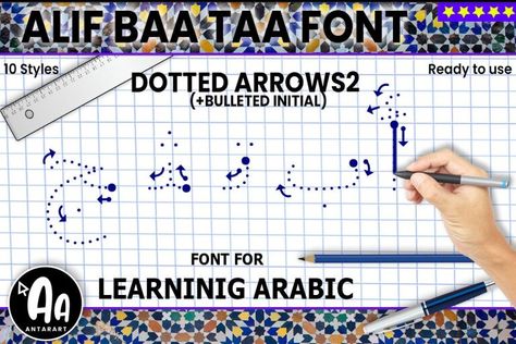 Download Alif Baa Taa Dotted Arrows Two font for iOS, Android, macOS, or Windows for free, or you can buy the full version with a commercial license here. Alif Baa Taa Dotted Arrows Two is a handwritten Arabic font helps you to teach and learn Arabic or create thousands of Arabic worksheets using any software. […] The post Alif Baa Taa Dotted Arrows Two Font appeared first on FreeFontDL. Arabic Practice, Font Arabic, Blog Font, Initial Fonts, Arabic Alphabet Letters, Arabic Worksheets, Arabic Font, Learn Arabic Alphabet, Arabic Alphabet For Kids