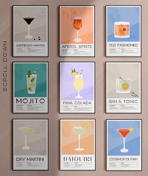 Cocktail O'clock | Wall Art Prints & Posters | Behance Cocktail Posters Aesthetic, Cocktail Illustration Art, Cocktail Bar Menu Design, Drink Poster Design Ideas, Cocktails Poster, Bar Posters, Cocktail Illustration, Cocktail Poster, Pisco Sour