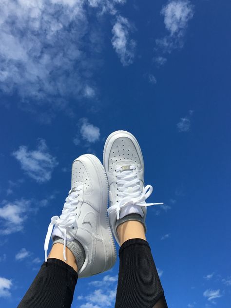 just vibin with the best shoes ever  #vibes #vibing #airforce1 #clouds #sky #shoes #fashion #airforceone Sky Shoes, Best Shoes, Shoes Fashion, Blue Sky, Sneakers, Blue, White, Black