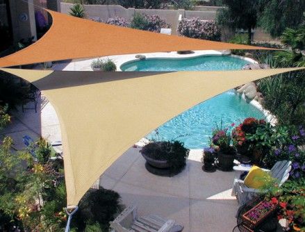 Prior to purchasing a shade sail it is important to select and measure the installation areas. Consider what design element you are trying to achieve and pick the most suitable location. Some of the key factors you want to consider before purchasing a shade sail include  ·The desired size of the sunshade sail. ·The desired shape of the shade sail.  ·The strength of existing structures that may be used as anchors. ·The direction of the sun at sunrise and sunset. Daybed Outdoor, Triangle Shade Sail, Sail Shade, Pool And Patio, Pool Shade, Canopy Architecture, Backyard Shade, Garden Canopy, Shade Sails