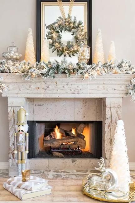 Christmas Mantle Decor Fireplaces, Diy Christmas Mantel, Holiday Mantel Decor, Christmas Fireplace Mantels, Holiday Fireplace, Mantel Decorating, Candles In Fireplace, Holiday Mantel, Christmas Mantle Decor