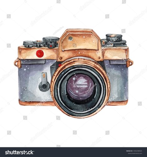 Vintage retro watercolor camera. Perfect for photography logo. Watercolor illustration. Royalty free image illustration Watercolor Camera, Camera Clipart, Camera Painting, Camera Clip Art, Retro Watercolor, Fotocamere Vintage, Camera Illustration, Camera Drawing, Logo Watercolor