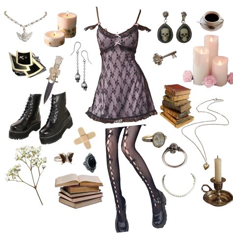 Polyvore Outfits Aesthetic Soft, Hecate Aesthetic Outfits, Witchcore Outfit Aesthetic, Witchcore Aesthetic Outfits, Witchcore Outfit, Grunge Fits, Downtown Outfits, Grunge Goth