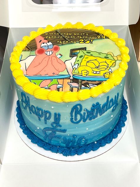 Spongebob and patrick cake Funnier Than 24th Birthday Cake, Spongebob And Patrick Cake, Birthday Cake Spongebob, Patrick Cake, 25 Cake, 24th Birthday Cake, Spongebob Birthday Cake, Bob Sponge, Spongebob Cake