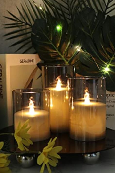 REAL CANDLES: These amazing flameless candles are made of real wax with grey glass, the wick design and warm flickering light making it more realistic. Candle Light Wedding, Battery Candles, Elegant Candles, Led Candle Lights, Flameless Led Candles, Flickering Lights, Christmas Room Decor, Candle Cup, Candle Warmer