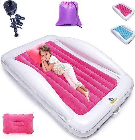 Inflatable & Portable Bed Air Mattress Set –Blow up Mattress for Kids with High Safety Bed Rails. Set Includes Pump, Case, Pillow (Pink) Blow Up Mattress, Coral Kitchen, Toddler Travel Bed, Safety Bed, Blow Up Beds, Portable Bed, Travel Bed, Rail Guard, Kids Mattress