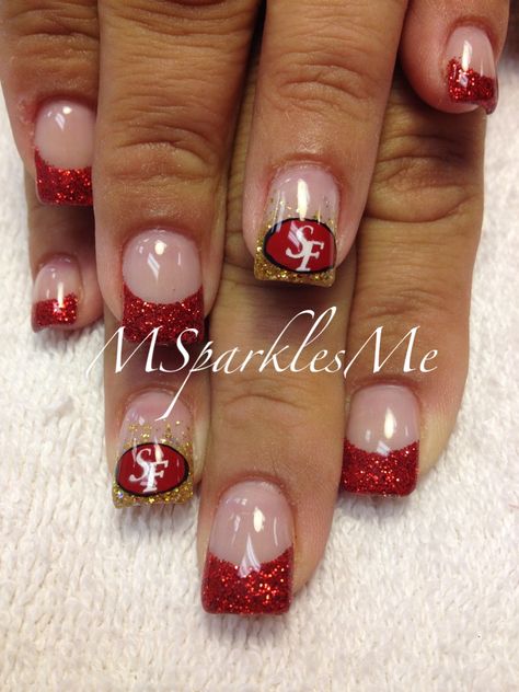 49er nails 49ers Nails San Francisco, 49ers Makeup Ideas, Sf 49ers Nails, San Francisco 49ers Nails Design, 49er Nails Designs, Polynesian Nails, Niners Nails, 49ers Nails Designs, Niner Nails