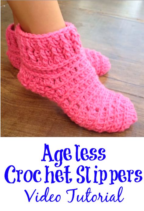 Ageless Crochet Slippers Video Tutorial - Crochet Ideas Mens Crochet Slipper Socks, Crochet Slippers Tutorial, Simple Crochet Slippers, Kids Slippers Crochet, One Hour Crochet Slippers, Crochet Slipper Socks, Crochet Slippers Adult Free Pattern, Crochet Socks Tutorial, Easy Crochet Socks