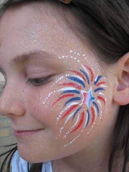 fireworks! Face Painting Images, July Makeup, 4th Of July Makeup, Face Painting Ideas, Cheek Art, Leg Painting, Face Painting Easy, Kids Face Paint, Face Paintings