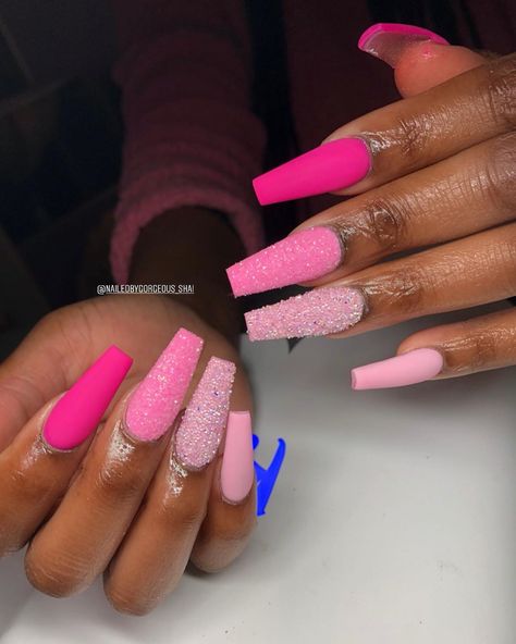 Good Nails Aint Cheap! on Instagram: “Sugar and spice and everything nice💖💫 #nailsbygorgeousshai #blackgirlsdonails #pinknails #sugarnails #mattenails #longcoffinnails…” Sugar Effect Nails, Sugar Nails Acrylic, Pink Sugar Nails, Different Shades Of Pink Nails Coffin, Pink Nails Dramatic, Sugarplum Purple Nails, Sugar Coat Nails, Sugar Nails, Coffin Nails Long