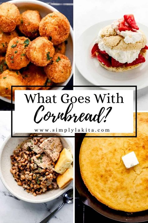 Cornbread is a delicious side dish or bread serving that goes great with almost any meal, regardless of the season. If you’re looking for some tasty options to pair with this versatile bread, check out these 21 yummy ideas about what goes with cornbread. simplylakita.com #cornbread What To Serve With Cornbread, What Goes With Cornbread, Cornbread Dinner Ideas, With Cornbread, Brunch Bread, Bread Serving, Appetizer Salads, Salad Side Dishes, Yummy Sides