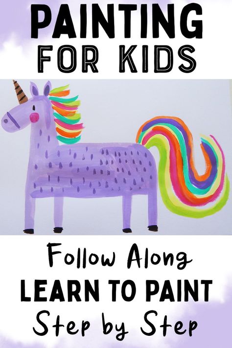 Painting Ideas For 1st Grade, Quick Art Projects For Kindergarten, 1st Grade Painting Projects, Unicorn Kindergarten Activities, Unicorn Art Project, Unicorn Painting For Kids, Easy Unicorn Painting, How To Draw A Unicorn, Unicorn Art Painting