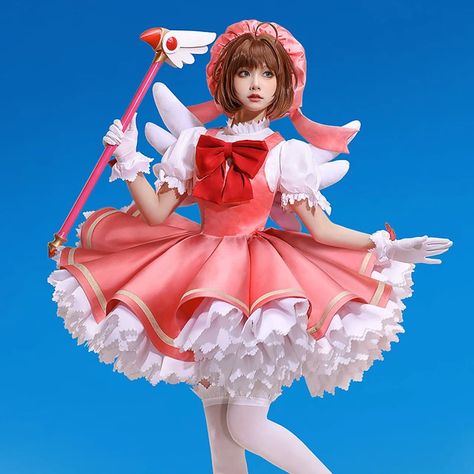 Anime Card Captor Sakura Cosplay Costume Women Cute Red Lolita Dress Fancy Party Clothing Halloween Carnival Uniforms - AliExpress Sakura Costume, Cardcaptor Sakura Cosplay, Sakura Dress, Sakura Cosplay, Sakura Card Captor, Card Captor Sakura, Halloween Party Outfits, Sakura Card, Card Captor