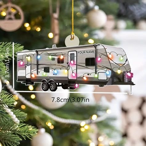 Creative Camper Backpack Hanging Ornament Pendant Acrylic Flat Christmas Tree Hanging Pendant Ornament - Temu Rv Christmas, Auto Party, Camper Christmas, Camping Ornaments, Name Christmas Tree, Flat Christmas Tree, Camping Christmas, Camper Ornament, Trailer Camping