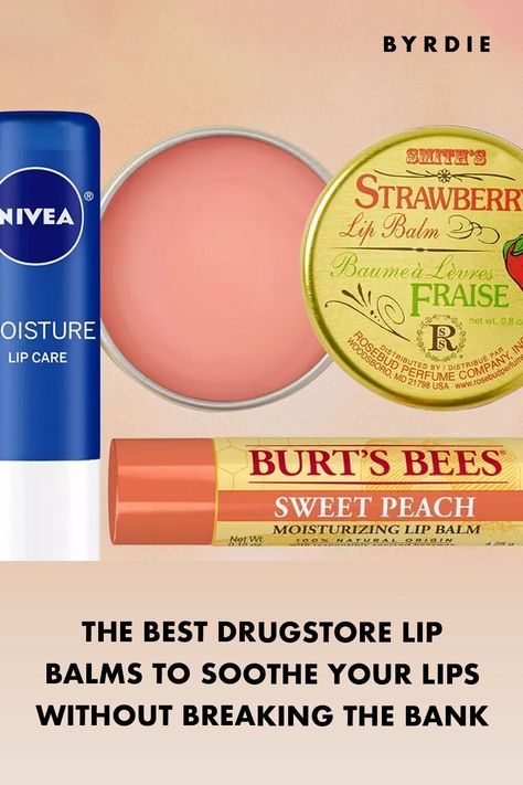 Here are the best drugstore lip balms money can buy, from natural to SPF options. Click here to find out which ones made our editors' list. #drugstore #lipbalms Best Lip Balms For Dry Lips, Walmart Lip Products, Best Healing Lip Balm, Best Moisturizing Lip Balm, Medicated Lip Balm, Drugstore Lips, Lip Balms, Skin Care Regimen, Lip Balm