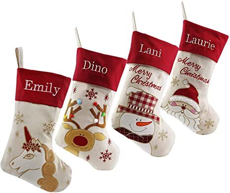 - Personalized Customization Christmas Stockings,Santa,Snowman,Reindeer,Unicorn with Embroidery Technology for Family (4 Design-2) Free Update to Expedited - 100% Polyester - The stocking material is linen,with lining in it. Knit Border, Reindeer Stocking, Classic Holiday Decor, Large Christmas Stockings, Vintage Christmas Stockings, Felt Stocking, Family Decor, Christmas Stockings Personalized, Tree Patterns