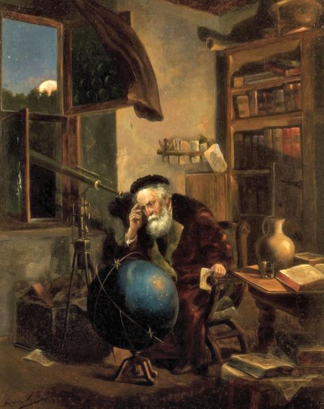 | kern, hermann - An Astronomer in His Studio | Hermann Kern  1839-1912  Hongarije Science Aesthetic, Arabian Art, Ancient Paintings, European Paintings, Islamic Paintings, Classic Paintings, Alien Art, Environment Design, Astronomer