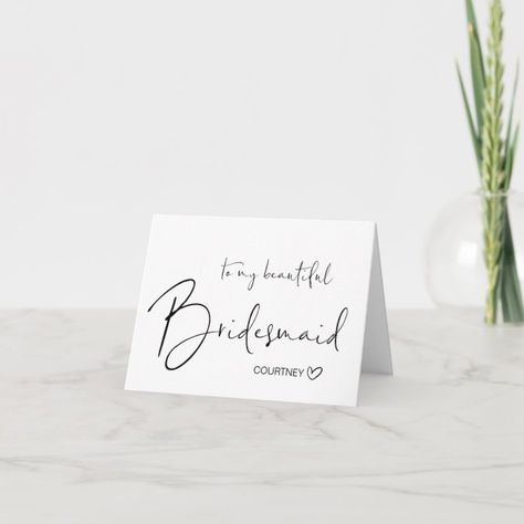 Wedding Thank You Cards Wording, Bridesmaid Thank You Cards, Wedding Invitation Stationary, Wedding Day Cards, Bride Card, Minimal Wedding Invitation, Bridesmaid Thank You, Black And White Wedding Invitations, Bridesmaid Card