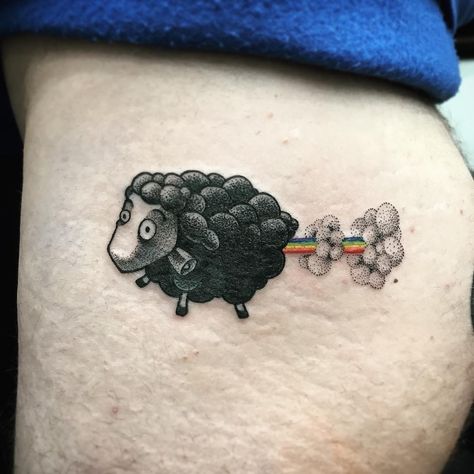 Black Sheep Tattoo Ideas, Sheep Tattoo Ideas, Black Sheep Tattoo, Adorable Tattoos, Lgbt Tattoo, Lamb Tattoo, Sheep Tattoo, Black Sheep Of The Family, Rainbow Tattoos