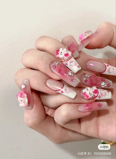 Summer 2023 Nail Trends, Winter Nail Art Designs, Paznokcie Hello Kitty, 2023 Nail, Sunny Disposition, Dresses Linen, Hello Nails, Hello Kitty Nails, Really Cute Nails