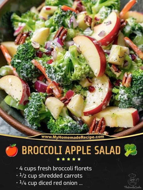 Broccoli Apple Salad Recipe, Nigerian Restaurant, Broccoli Apple Salad, Apple Broccoli Salad, Nonna Pia, Apple Salad Recipe, Crunchy Broccoli, Recipes Broccoli, Zucchini Cakes Recipe