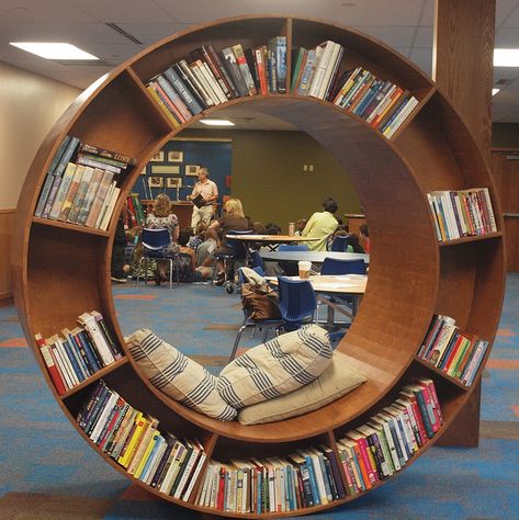 Middle school morning meeting on the first day of the new school year, as seen through the porthole. via Flickr. Beautiful Home Library, Home Library Design Ideas, School Library Design, Creative Bookshelves, School Morning, Library Room, Library Furniture, Kids Library, Home Library Design