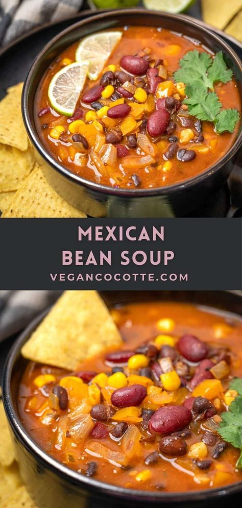 Healthy Soup Recipes Vegetarian, Spicy Soups, Mexican Bean Soup, Recipes High Protein, Easy Vegan Soup, Mexican Soup Recipes, Soup Recipes Vegetarian, Bean Soup Recipes, Vegan Soup Recipes