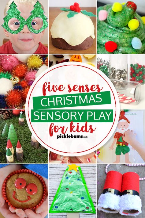 Five Senses Christmas Sensory Play for Kids. Try one of these fun christmas activities that covers each of the five senses with lots of hands on learning and fun for kids. Christmas Five Senses Preschool, 5 Senses Of Christmas Preschool, Christmas 5 Senses, Sensory Christmas, Photo Christmas Tree, Senses Preschool, Big Christmas Tree, Preschool Christmas Activities, Imagination Tree