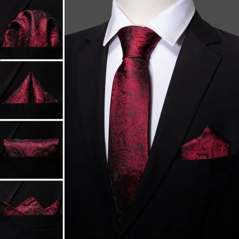 Red Necktie Black Suit With Red Tie, Black Suit Red Tie, Suit With Red Tie, Dark Red Suit, Wedding Husband, Mens Suit Accessories, Champagne Shirt, Dark Gray Suit, Purple Bow Tie