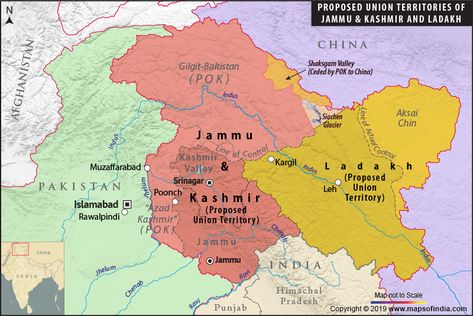 Current Credible and Consistent New Maps of the Proposed Union Territory of #JammuandKashmir and #Ladakh. Jammu And Kashmir Map, Kashmir Map, Aksai Chin, India World Map, Union Territories, Pakistan Map, Ancient Indian History, History Infographic, Article 370