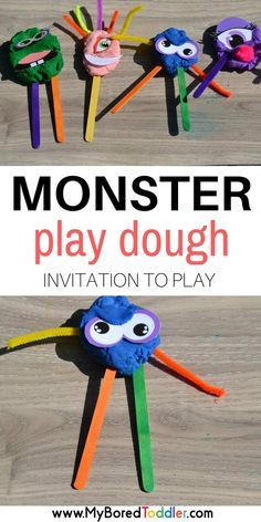 Monster Play Dough Invitation to play pinterest. This fun Halloween inspired play dough activity is a great sensory Halloween activity. It makes regular play doh much more fun! #toddlerhalloween #halloweencraft #playdough #playdoh #toddleractivity #sensor Monster Play Dough, Sensory Halloween, Play Dough Invitation, Playgroup Activities, Monster Invitations, Monster Activities, Halloween Crafts Preschool, Halloween Sensory, Play Activity