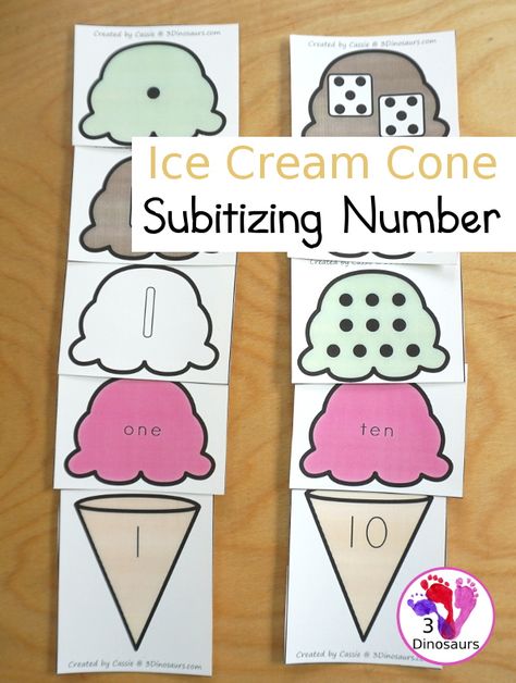 Subitizing Kindergarten, Subitizing Games, Subitizing Cards, Subitizing Activities, Childhood Activities, Number Practice, Fun Ice Cream, 3 Dinosaurs, Math Magic