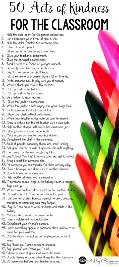 50 acts of kindness for the classroom! These 50 ideas are meant specifically for students to use at school. #classroommanagement #highschool #classroom #management Teaching Kindness, Kindness Projects, Rules Poster, Kindness Challenge, Kindness Activities, Classroom Behavior, Acts Of Kindness, Student Council, Classroom Rules