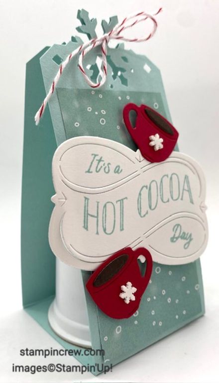 Hot Cocoa Treat Holder with Peaceful Season Stampin Up Hot Cocoa Holder, Hot Chocolate Card, Table Favours, Treat Packaging, Christmas Treats Holders, Hot Cocoa Gift, K Cup Holders, Christmas Craft Show, Hot Chocolate Gift