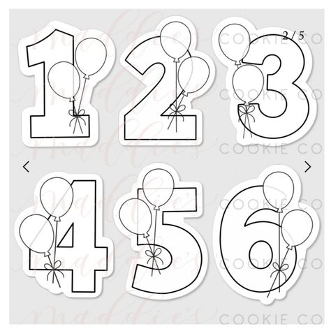 Royal Icing Templates, Be Taller, Royal Icing Transfers, Mini Balloons, Sugar Cookie Designs, Cookie Stencils, Birthday Numbers, Number Balloons, Cookie Art