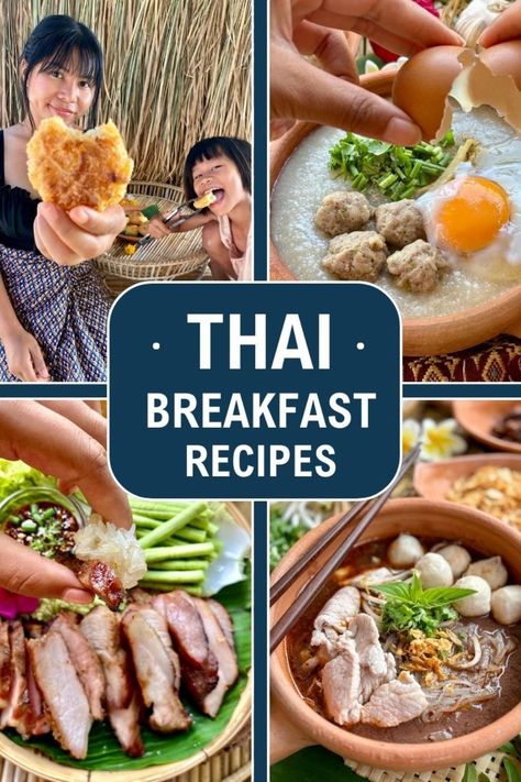 Find out what breakfast dishes Thai cuisine has to offer with this collection of traditional Thai breakfast recipes, featuring healthy and nutritious dishes. From soothing soups and tender eggs to comforting khao tom and rice porridge, start your day right with delicious Thai food. Thai Rice Porridge, Thai Egg Recipes, Thai Breakfast Traditional, Thai Breakfast Recipes, Thai Food Recipes Authentic, Easy Egg Dishes, Moo Ping, Khao Tom, Thai Breakfast