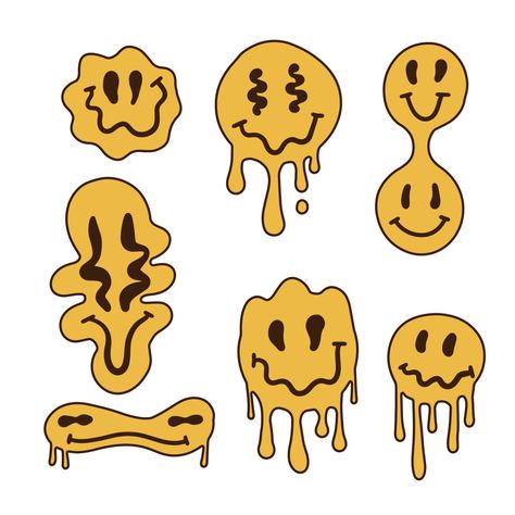 Trippy Characters, Emoji Painting, Easy Clay Sculptures, Trippy Cartoon, Emoji Drawings, Background Retro, Drip Art, Trippy Designs, Face Illustration