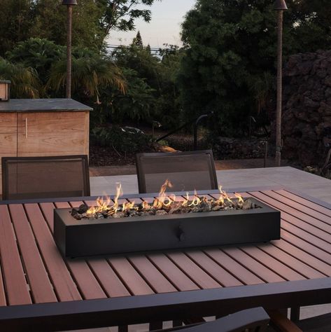 An outdoor tabletop fireplace for your backyard hangs. This piece will give off a modern and warm feel in your outdoor area. The adjustable flame makes it easy to choose the *perfect* heat setting. Table Top Fireplace, Table Fire Pit, Table Top Fire Pit, Tabletop Fire Bowl, Roast Marshmallows, Fireplace Black, Smores Dip, Smores Bar, Tabletop Fire Pit