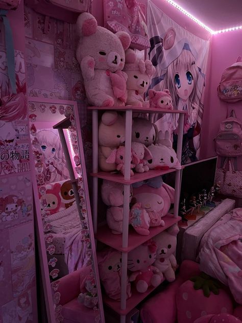 Cute Room Aesthetic, Sanrio Room Decor, Sanrio Room, Kawaii Room Ideas, Hello Kitty Bedroom, Kawaii Bedroom, Hello Kitty Rooms, Otaku Room, Pink Room Decor