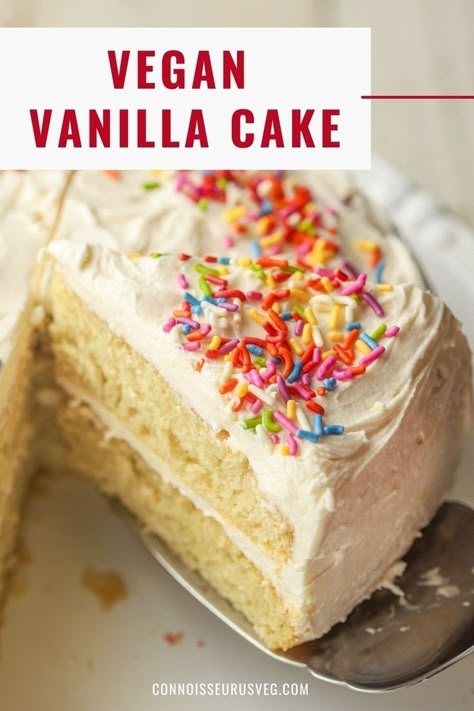 This vegan vanilla cake is moist, delicious, and perfectly sweet! The perfect dessert for everything from holidays to birthdays! Soy Free Cake, Gluten Free Vanilla Cake Recipe, Vanilla Cake Recipe Moist, Dairy Free Birthday Cake, Dairy Free Vanilla Cake, Meatless Meatloaf, Vegan Vanilla Cake, Gluten Free Vanilla Cake, Vanilla Sheet Cakes