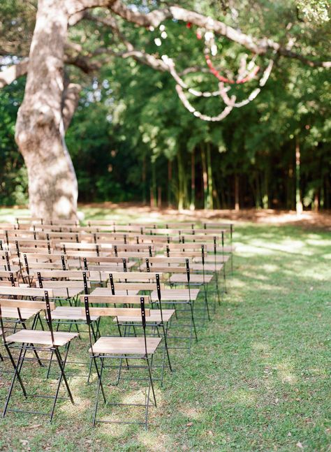 Bistro chairs for ceremony Bistro Chairs Wedding, Sparkler Sendoff, Girly Wedding, Courtyard Wedding, Spring Garden Wedding, Ceremony Chairs, Old Oak Tree, Indoor Ceremony, Beach Ceremony